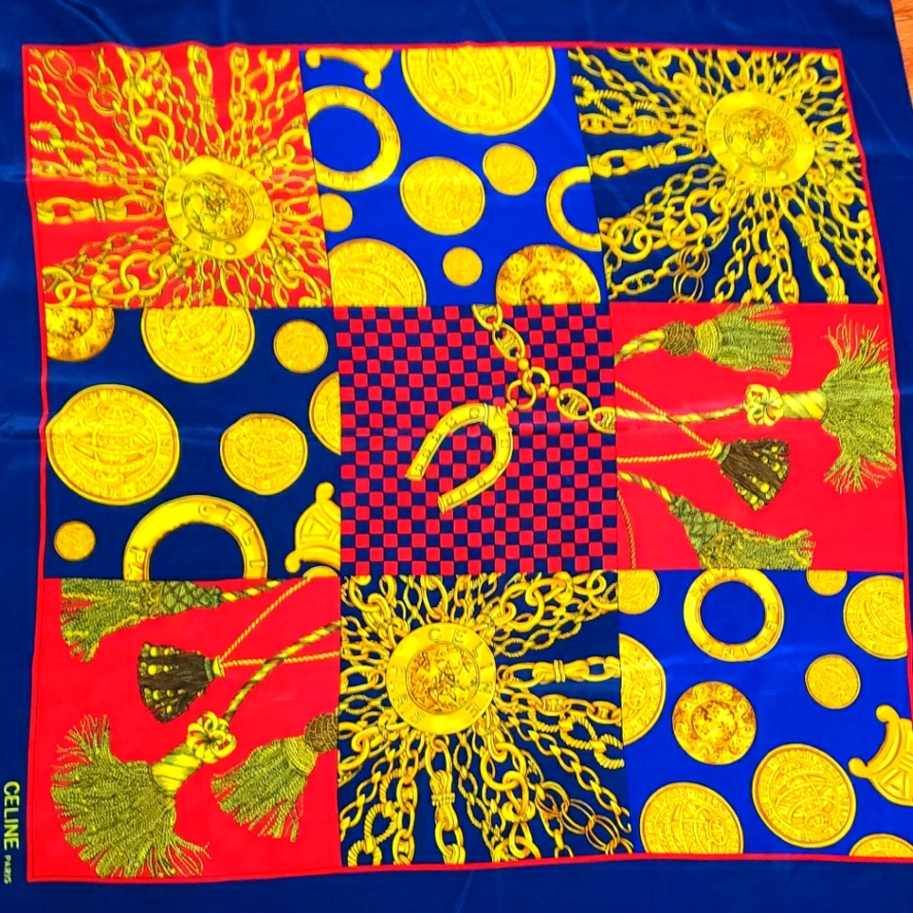 Celine Paris Scarf 100% Silk 80s Vintage Scarf 34x34 Inches